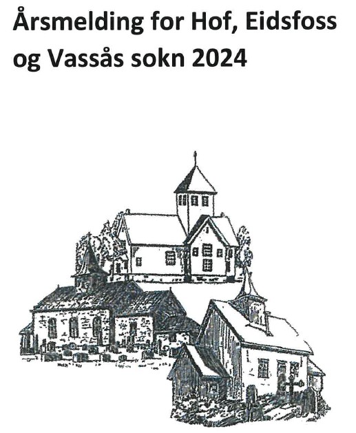 Forside av årsberetning og tegninger av kirkene i Hof